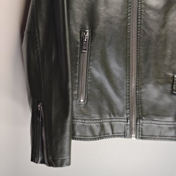 Feicui Faux Leather Biker Jacket Mens Size Medium Dark Green Moto Punk - Picture 3 of 16